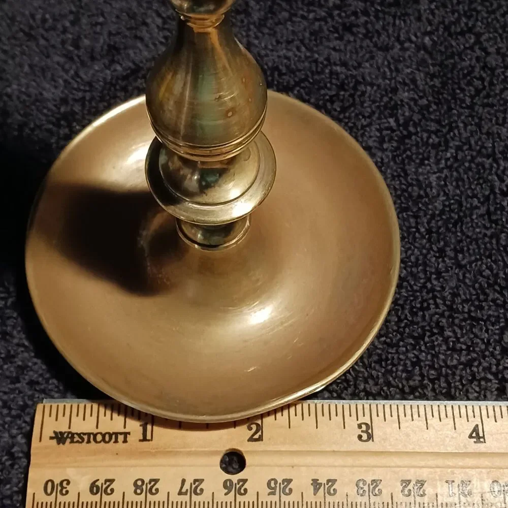 Brass 7 in. tall candlesticks Machine turned 1950-1970 with W makers mark